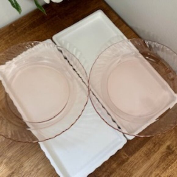 Arcoroc France Pink Swirl Glass Plates – Vintage French Tableware Retro Dinner D - Picture 3 of 5